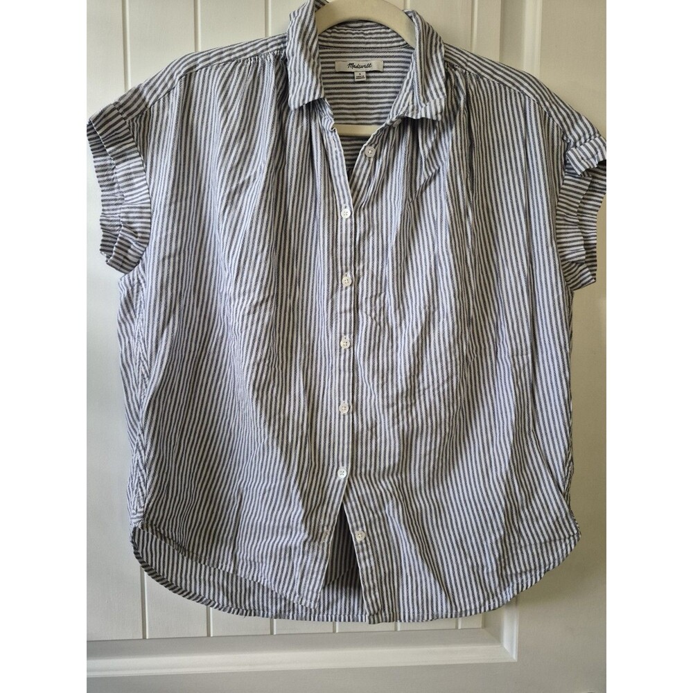 Madewell Gray White Central Shirt in Gabriel Stripe Size S Top Blouse Boxy